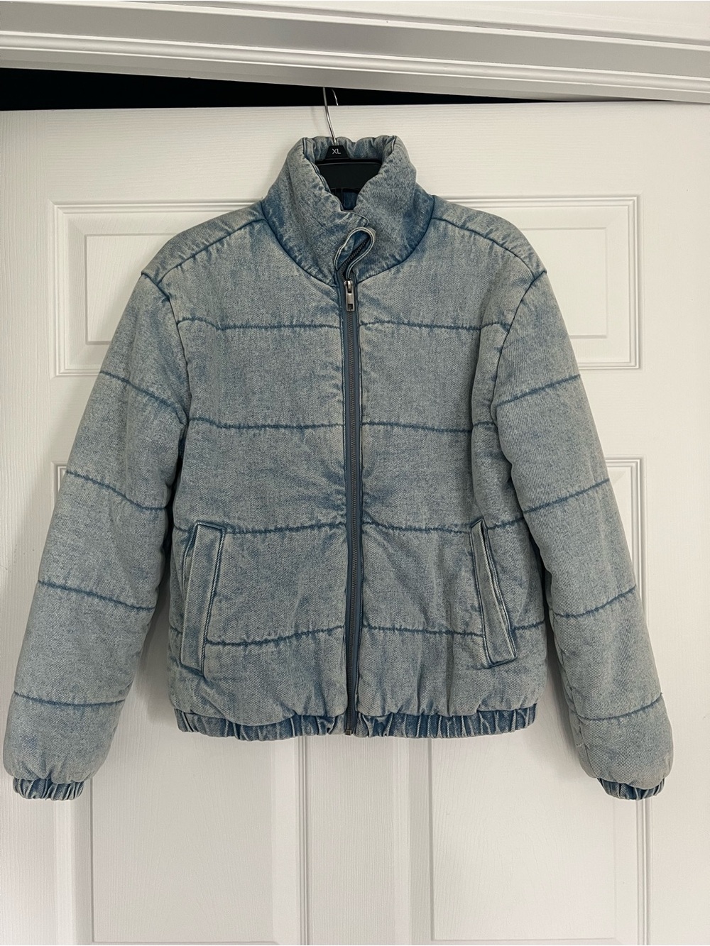 POPSUGAR Light Blue Denim-Look Puffer Jacket